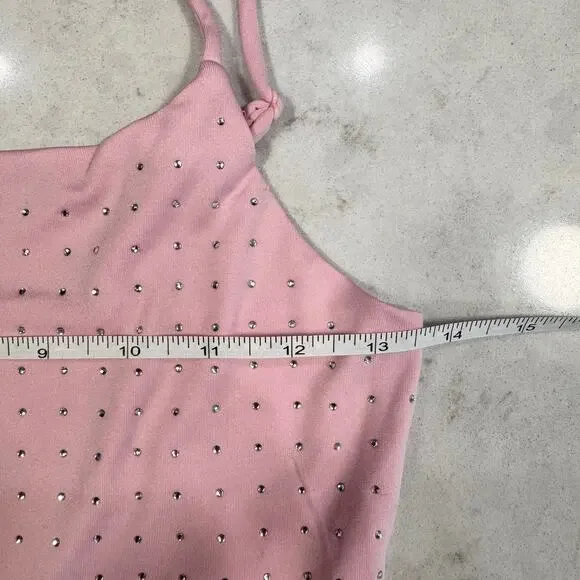 Pink Rhinestone Cami Tank Top Women's Small Y2K Barbiecore Festival Layering - Picture 3 of 16